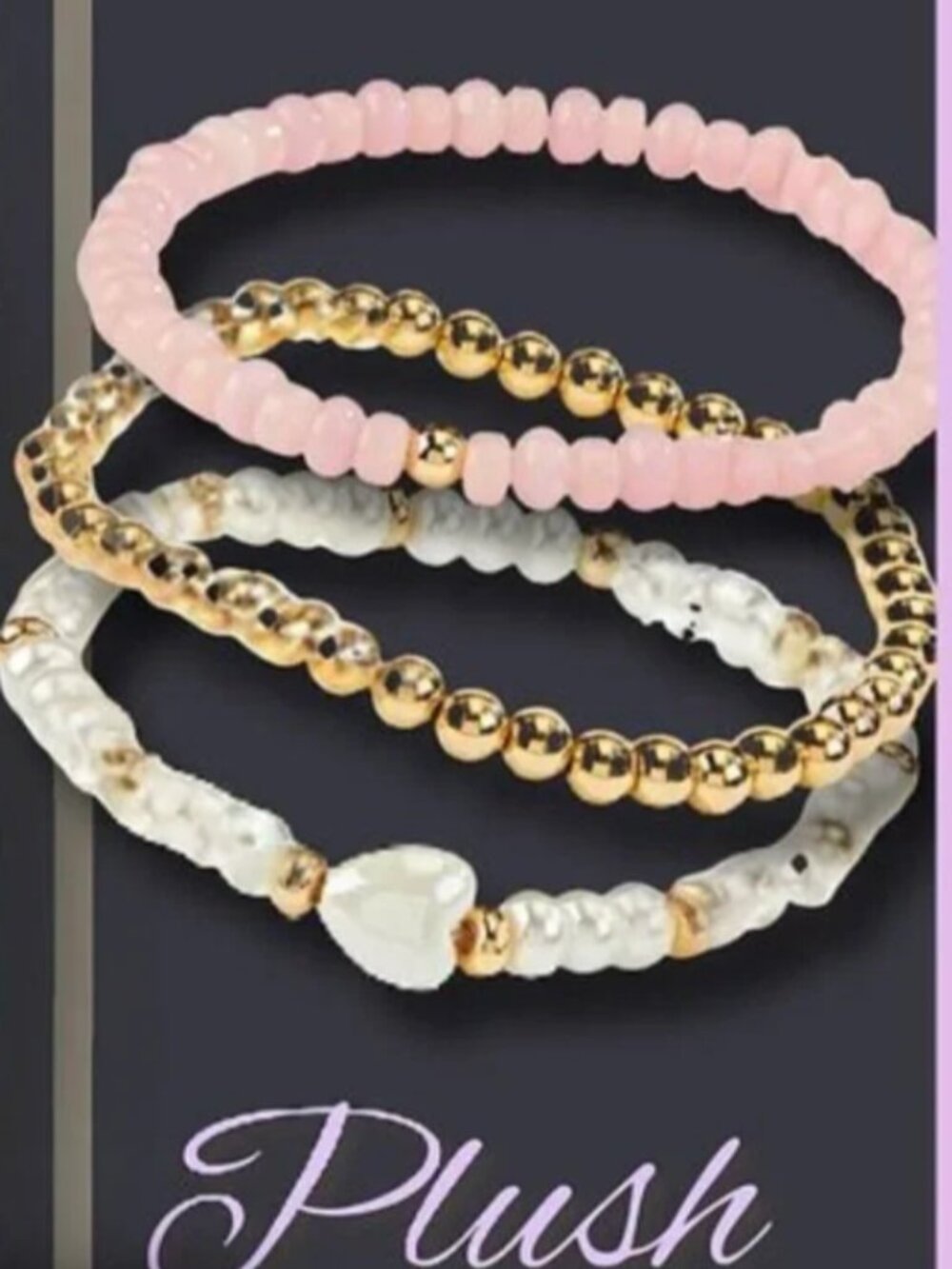 Park Lane Plush Bracelet Set of 3 Genuine Rose Quartz Pearl Gold Stackable Set